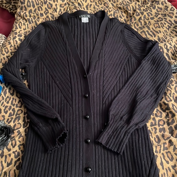 Venus size  small Black ribbed sweater dress or cardigan - Picture 3 of 12
